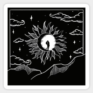 Valentines day - Romantic sun and moon in sky - Black and white Sticker